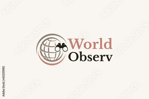 World Mission logo design vector. Globe and binocular symbol template.