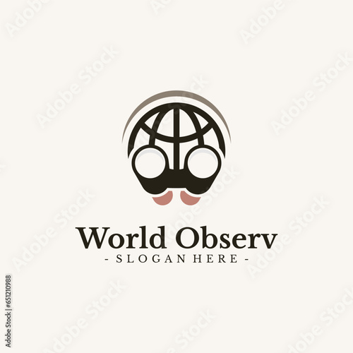 World Mission logo design vector. Globe and binocular symbol template.