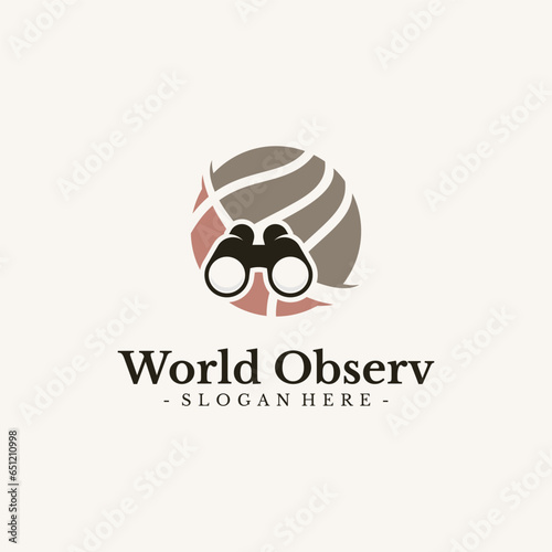 World Mission logo design vector. Globe and binocular symbol template.