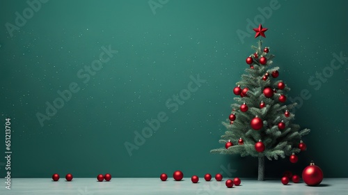  a christmas tree with red ornaments and a star on top.  generative ai
