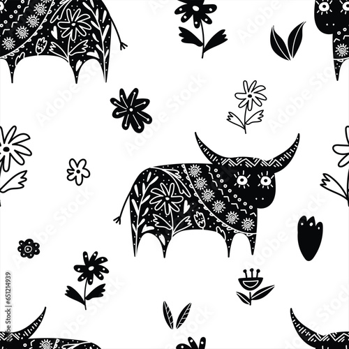 scandinavian buffalo seamless pattern