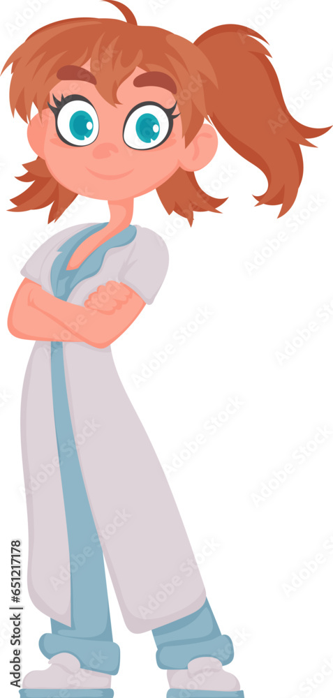 The female doctor looks funny and interesting when she wears her special clothes. Vector Illustration. The female doctor looks funny and interesting when she wears her special clothes. Vector Illustration.
