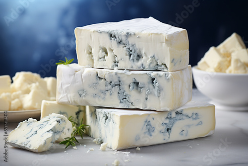 blue cheese on white background close-up mockup photo