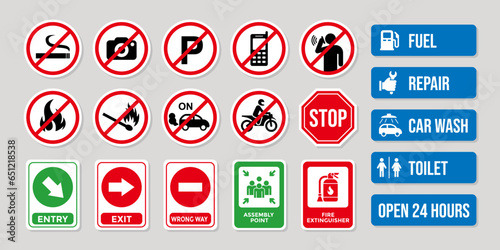 set of gas station signage illustration