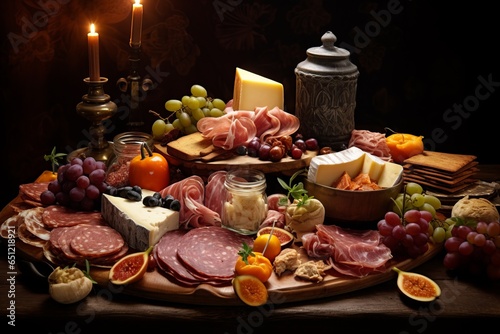 Savor the Savory Delights: Perfectly Plated Assorted Smoked Meat and Cheese Delicacies Amidst Served