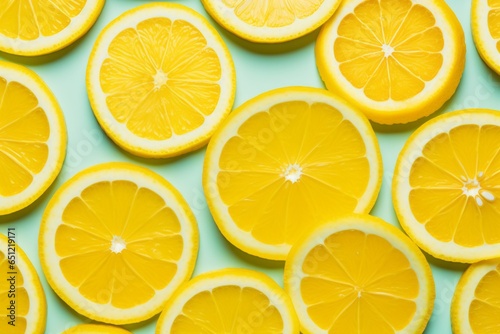 Revealing the Refreshing Display: Rows of Fresh Lemon Slices as the Backdrop