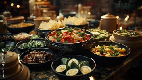 Traditional Chinese cuisine based on rice  pasta  meat and many vegetables