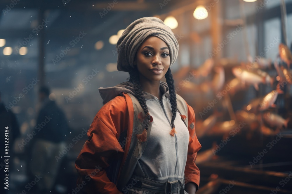 Black Woman Fisherman Employee Career Workplace Backdrop Generative AI Black Woman Fisherman Employee Career Workplace Backdrop Generative AI