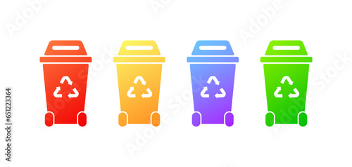 Trash can icons. Flat, color, waste recycling, waste sorting, trash can icons. Vector icons