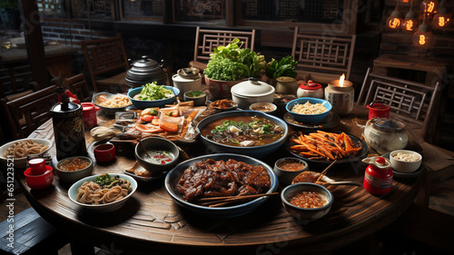 Fototapeta Naklejka Na Ścianę i Meble -  Traditional Chinese cuisine based on rice, pasta, meat and many vegetables