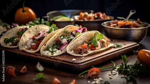 an amazing photo of delicious mexican street tacos food.Generative AI.