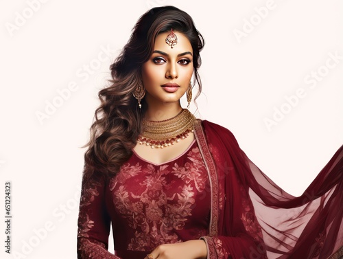 an Indian woman glows in a burgundy Anarkali posing  photo