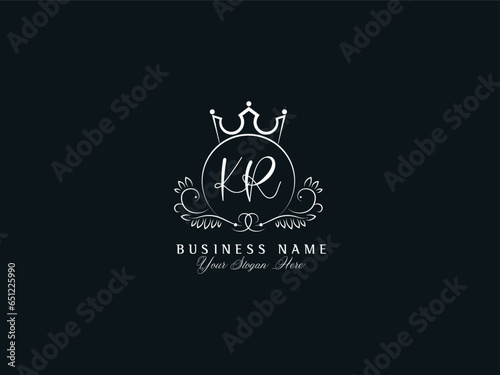 Letter KR Logo Icon Design, Minimal Kr rk Floral Crown Logo Design For You photo