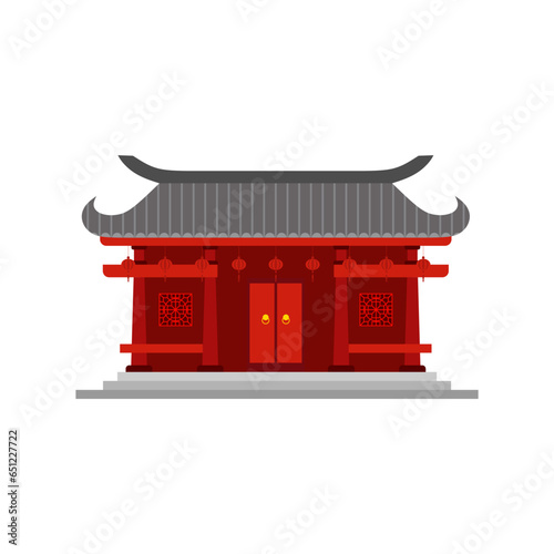 traditional chinese house flat design vector illustration. Cultural Oriental Architecture. China town house facade exterior design. Chinatown city structure,ethnic asian pavilion or temple