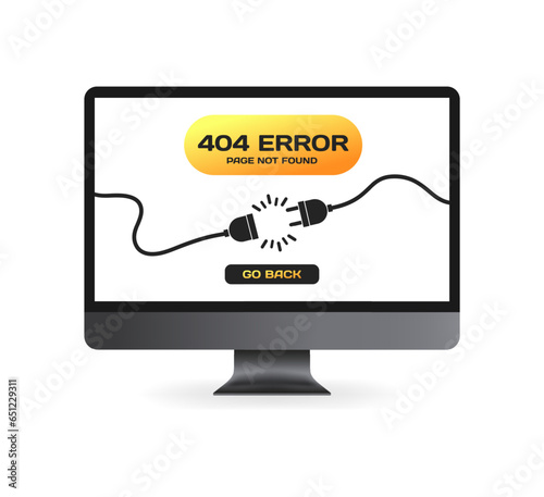 404 error sign. Flat, color, go back, 404 error, page not found icon, monitor screen. Vector illustration