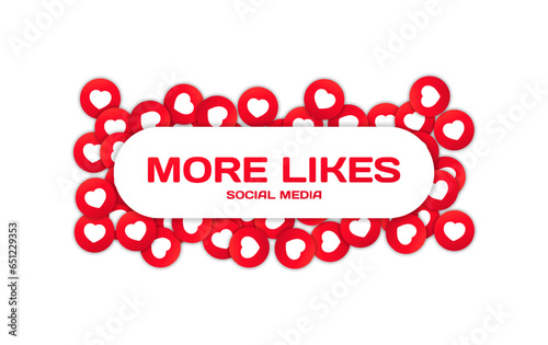 More likes social media icon. Flat, red, more likes sign, social media, more likes icon. Vector icon