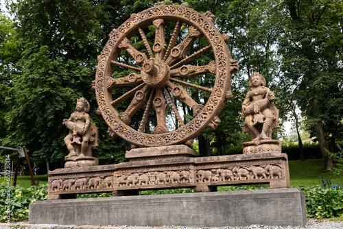 religeous monument at Château de Petite Somme Radhadesh in Durbuy Belgium is a Hare Krishna retreat and place of worship for religious believers. Traditional European architecture houses Hindu related photo