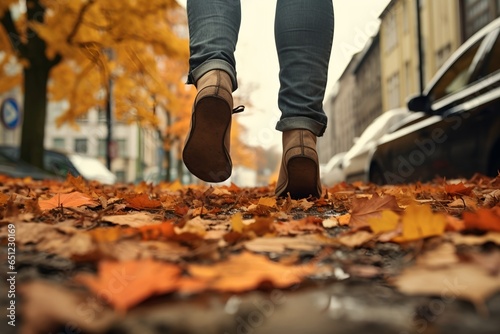 Schritte im Herbst  Schuhe auf einem herbstlichen Pfad 