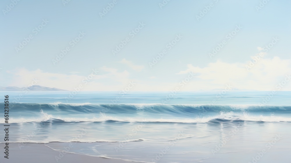  a painting of a beach with waves coming in to shore.  generative ai