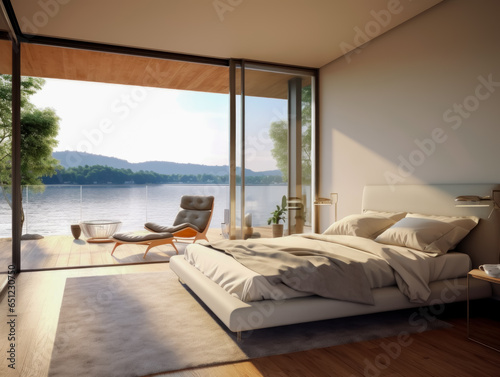 Penthouse bedroom Morning and a beautiful bedroom with a beautiful design to see the morning nature view from the bed. © เลิศลักษณ์ ทิพชัย