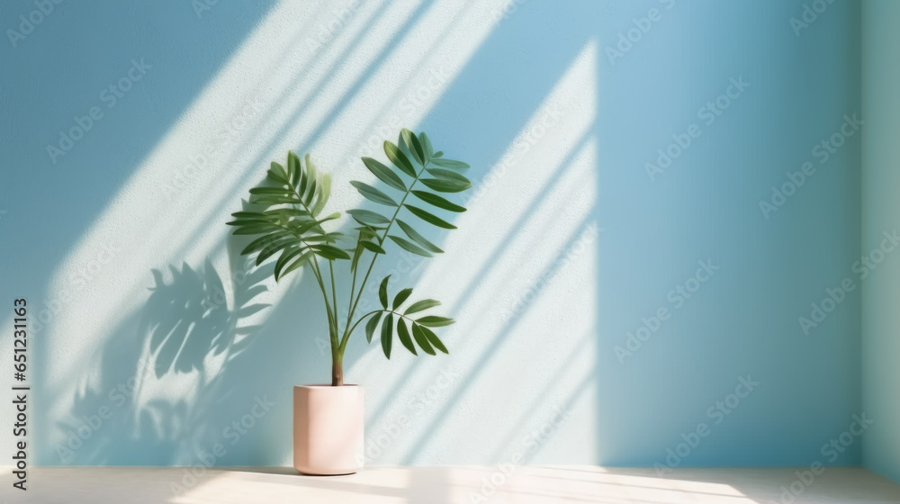 Image of a white vase with a blue empty background. Interior design inspiration with green plants and white vases on the table in the home. Image of a white vase with a blue empty background. Interior design inspiration with green plants and white vases on the table in the home.