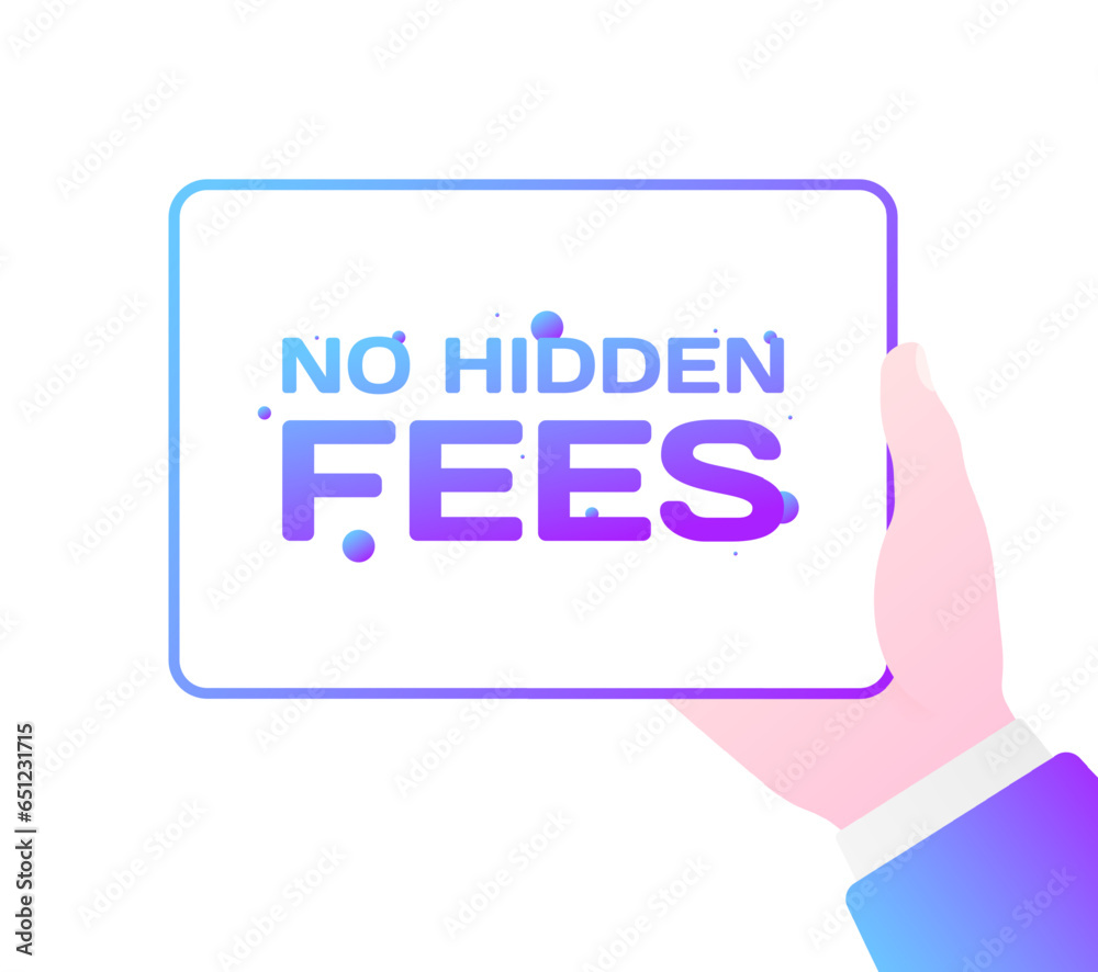 No hidden fees plate. Flat, purple, sign in hand, no hidden fees plate. Vector icon No hidden fees plate. Flat, purple, sign in hand, no hidden fees plate. Vector icon
