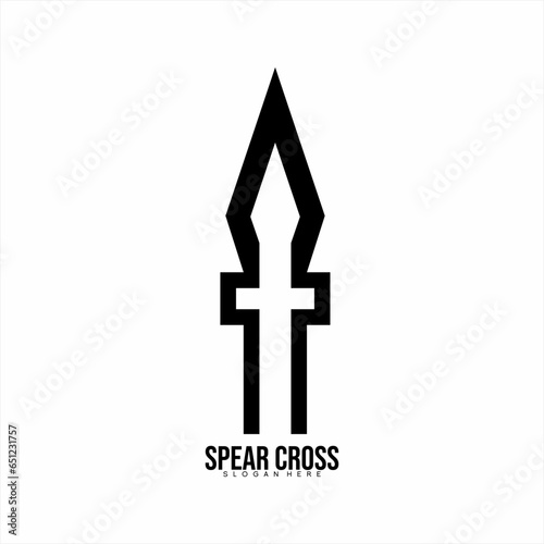 Spear head logo design with cross on negative space.