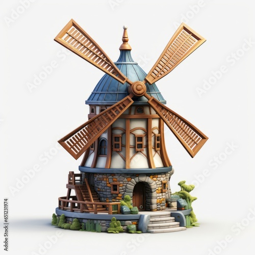 Windmill, 3d cartoon, simple details, white background