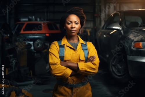 Black Female Mechanic Occupation Job Expertise Workplace Backdrop Generative AI