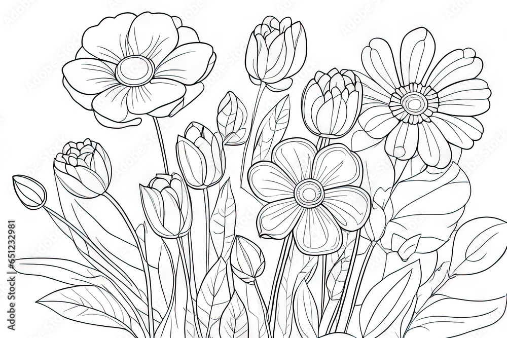 a bunch of flowers coloring page for kids