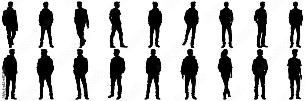 People man and woman silhouettes set, large pack of vector silhouette design, isolated white background