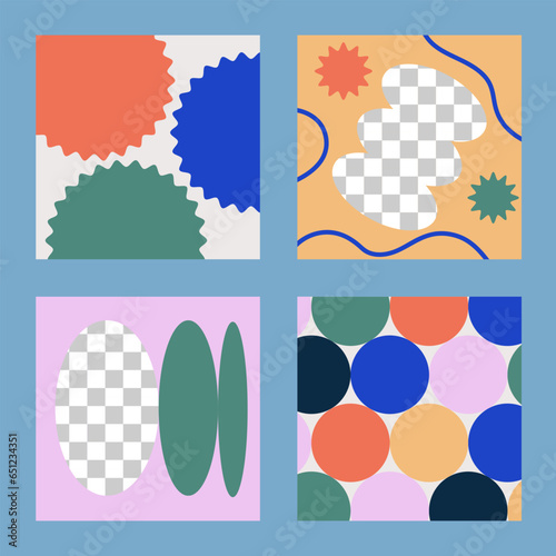 Set groovy minimal square banner template for social media posts. Editable microblog carousel slides template collection. Pastel colors backdrops in retro style. Trendy backgrounds
