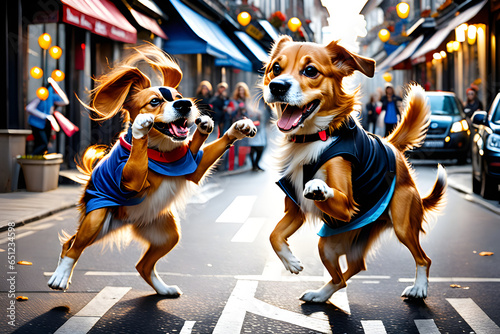 Dog dancing on the street
