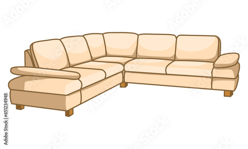 Cartoon vector illustration of a sofa. Comfortable furniture for interior design, highlighted on a white background. Modern sofa model icon.