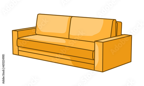 Cartoon vector illustration of a sofa. Comfortable furniture for interior design, highlighted on a white background. Modern sofa model icon.