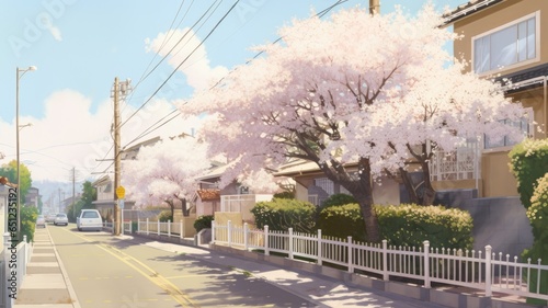閑静な住宅街の桜　Generative AI © mamemo