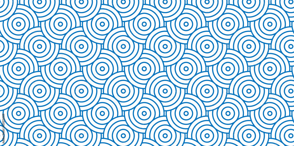 Seamless geometric ocean spiral pattern and abstract circle wave lines. blue seamless tile stripe geomatics overlooping create retro square line backdrop pattern background. Overlapping Pattern. Seamless geometric ocean spiral pattern and abstract circle wave lines. blue seamless tile stripe geomatics overlooping create retro square line backdrop pattern background. Overlapping Pattern.