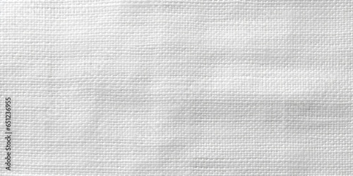 Fabric canvas woven texture background in pattern light white color blank. Natural gauze linen, carpet wool and cotton cloth textile textured as clean empty for decoration text. Grey sack material