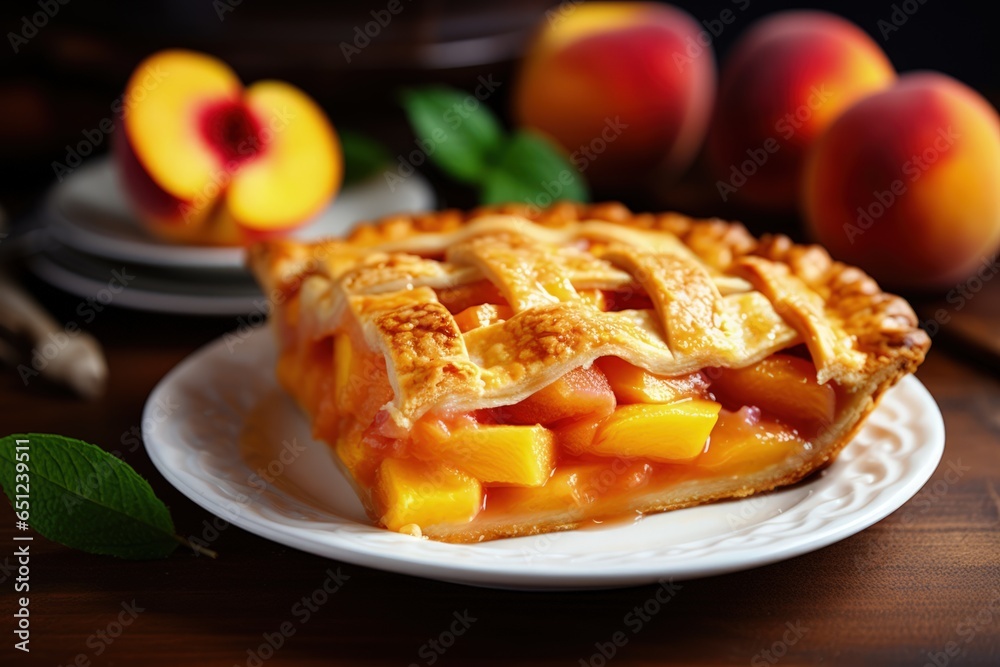 Peach cake on a wooden table