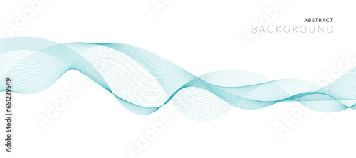 Abstract blue smooth wave on a white background. Dynamic sound wave. Design element. Vector illustration.