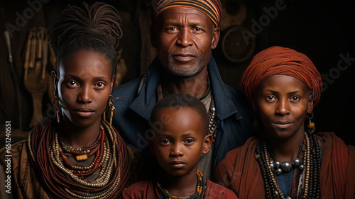 family group photo of Ethiopian native tribal family.generative ai © JKLoma