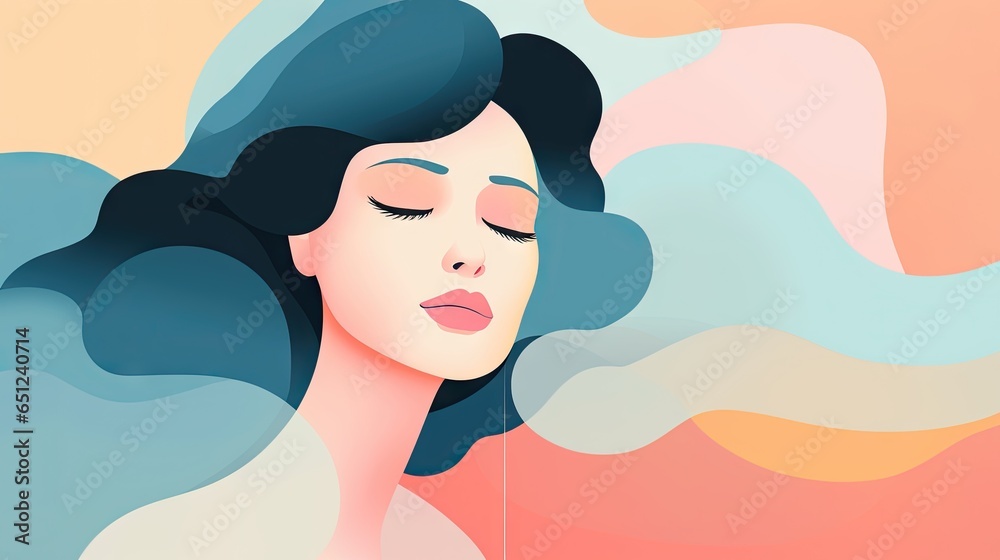 a woman with her eyes closed and her hair blowing in the wind. generative ai a woman with her eyes closed and her hair blowing in the wind. generative ai