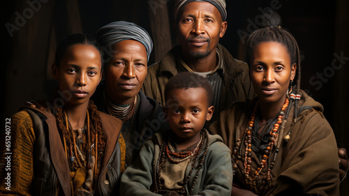 family group photo of Ethiopian native tribal family. © JKLoma
