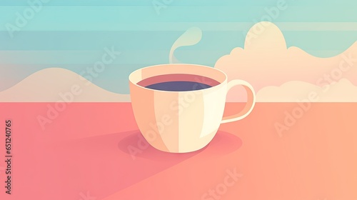  a cup of coffee sitting on top of a pink table.  generative ai