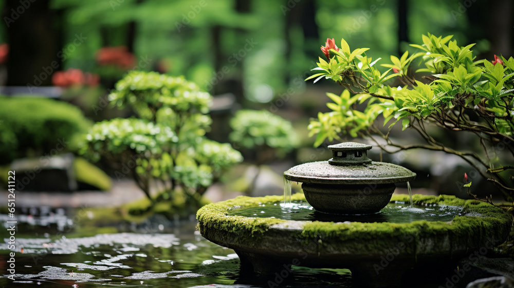 Japanese garden fountain. The water that comes out and the sound from this fountain make the environment calm and comfortable.
Japanese garden fountain. The water that comes out and the sound from this fountain make the environment calm and comfortable.