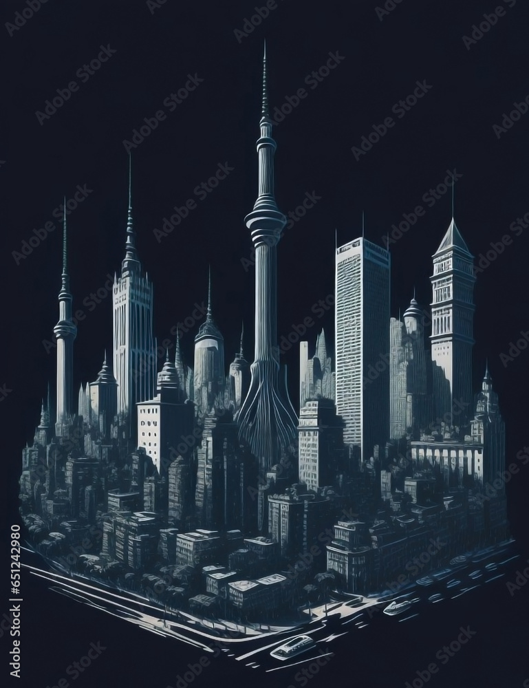 Fototapeta premium Illustration of the city of Buenos Aires a monochromatic vintage double exposure 1