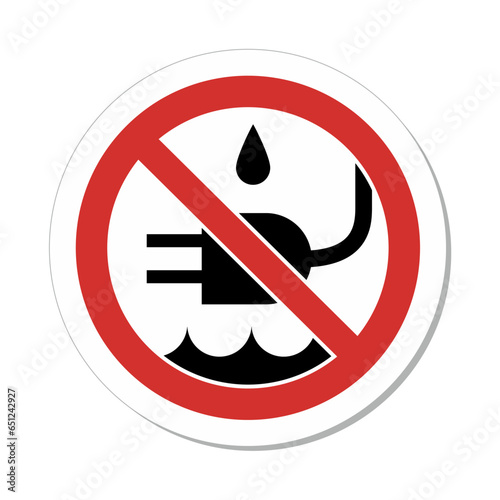 ISO Prohibition Sign: No Liquid Near Plug Symbol