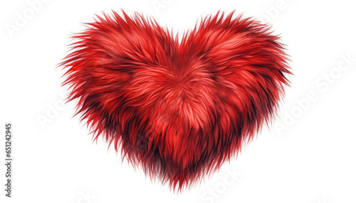 Red furry heart illustration on a white background.