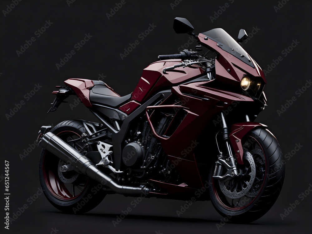 Burgundy futiristic motorbike, bike concept illustration. Generative AI