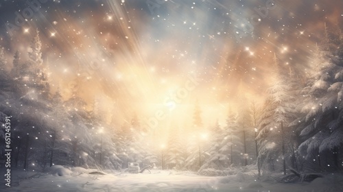  a painting of a snowy landscape with a bright light coming from the sky. generative ai